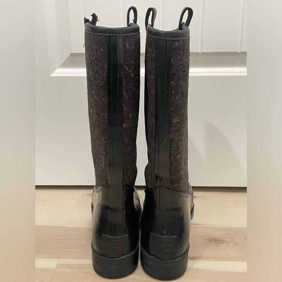 UGG Womens 9 Stefana Tall Rain Boot Black/Brown Tweed Waterproof Rubber *Flaw - Picture 2 of 16